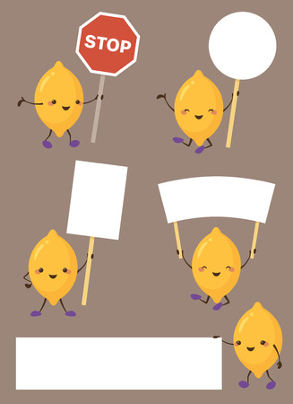 Lemon characters holding up signs.のイラスト素材