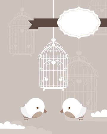 White birds and cage with text frame for your stationery.のイラスト素材