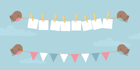 Little birds holding up your message and some bunting.のイラスト素材
