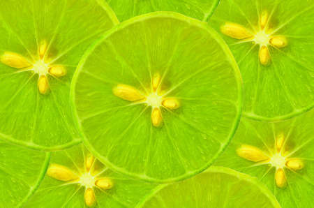 Cut fresh lime, fresh lemon, half cut, isolated on white background, mixed together as great background and textureの写真素材