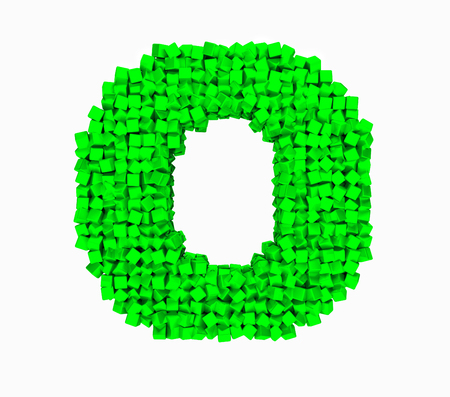 3D design the English alphabet cubes vrashenie, green letter Oの写真素材