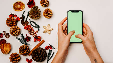 Cellphone festive season banner concept for the holidaysの写真素材