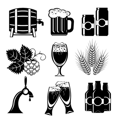set icons of beer.  black and white silhouette imageのイラスト素材