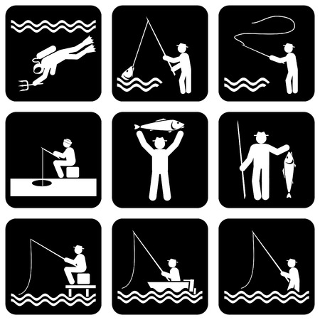 set of silhouette icons of fishingのイラスト素材