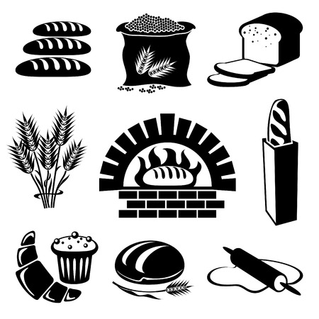 set of silhouette icons of bread and pastryのイラスト素材
