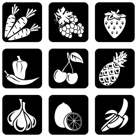 set of silhouettes of icons on the fruit and vegetables theme のイラスト素材