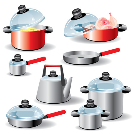 set of kitchen utensils for hot food processingのイラスト素材
