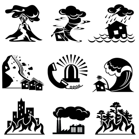 set silhouette icons of natural disasterのイラスト素材