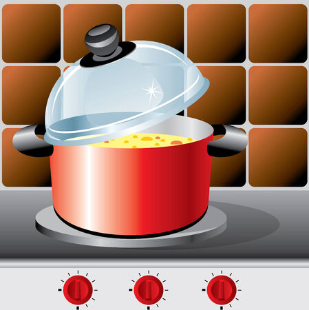 vectors image pot wich soup on the stoveのイラスト素材