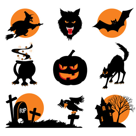 Set of images. Two-color icons of Halloweenのイラスト素材