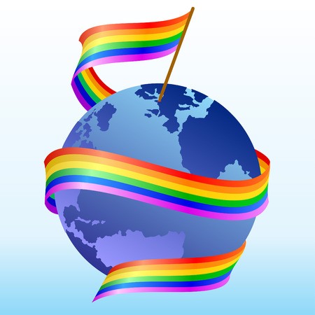 Flag of rainbow around the globe のイラスト素材