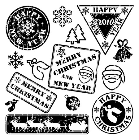  set of postal stamps. Christmas and New Yearのイラスト素材