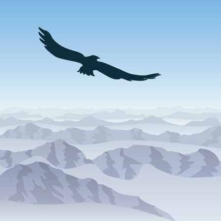 lone eagle soars over the mountain landscapeのイラスト素材
