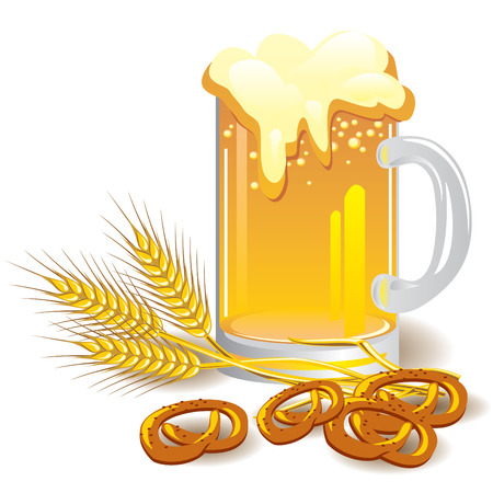 vector image of a glass of  beer with wheat and snacksのイラスト素材