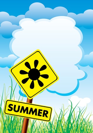 vector summer landscape with summer symbol for placement of textのイラスト素材