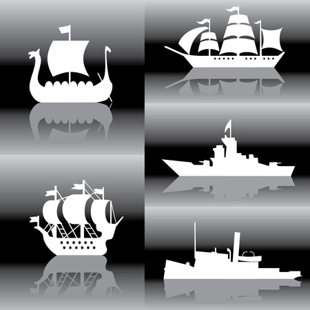 set of silhouette images of sailing shipsのイラスト素材