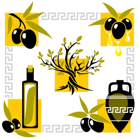 set image of greece olive and olive oilのイラスト素材