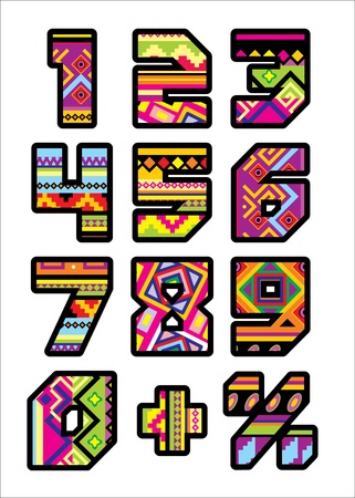 set of numbers with the design of a Mexican styleのイラスト素材