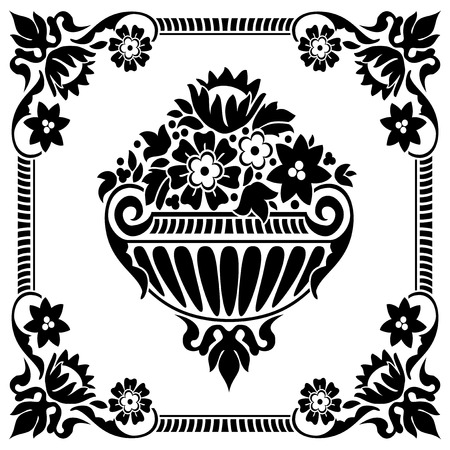 black and white classic flower  frame patternのイラスト素材