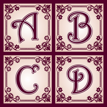 set of letters in the European vintage style のイラスト素材