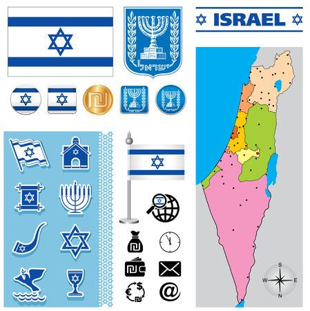Vector map of Israel with a set of signs and symbolsのイラスト素材