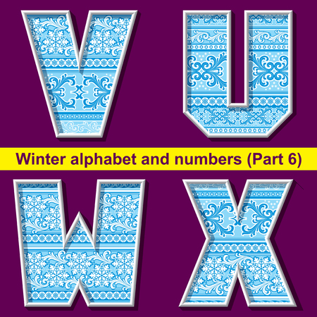 vector image of winter letter with a frosty ornament. Part 6のイラスト素材