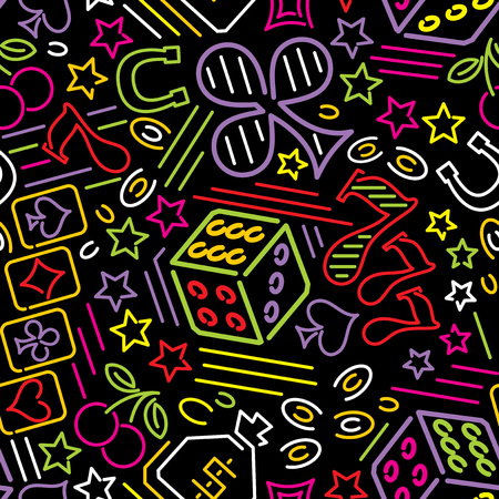 vector seamless pattern with casino icons in neon styleのイラスト素材