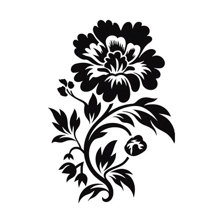 floral ornament on a white background, black and white vector illustrationのイラスト素材