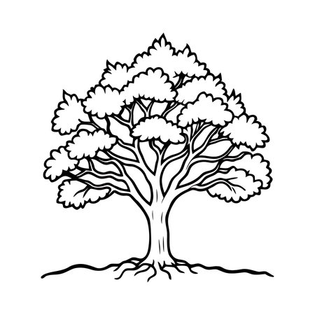 Black and white vector illustration of a tree isolated on a white background.のイラスト素材
