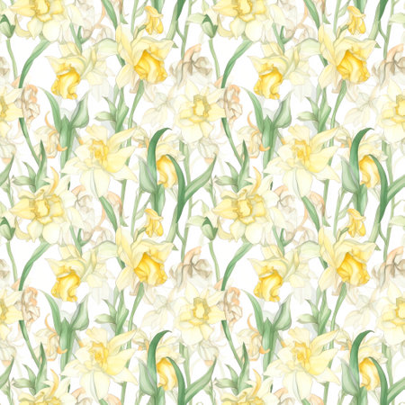 Daffodils - Seamless Watercolor Pattern Flowers - perfect for wrappers, wallpapers, wedding invitations, romantic events.の写真素材