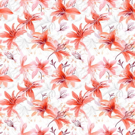 Daylilly- Seamless Watercolor Pattern Flowers - perfect for wrappers, wallpapers, wedding invitations, romantic events.の写真素材
