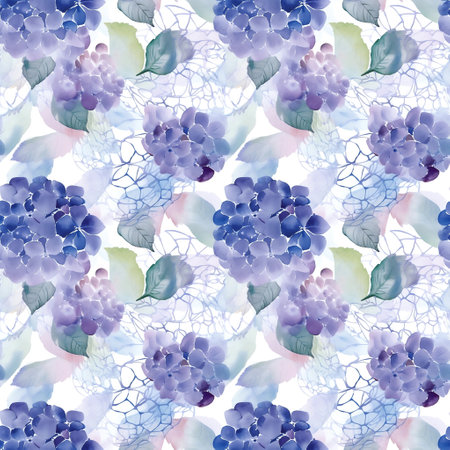Hydrangea - Seamless Watercolor Pattern Flowers - perfect for wrappers, wallpapers, wedding invitations, romantic events.の写真素材
