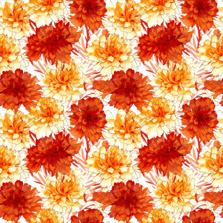 Marigold - Seamless Watercolor Pattern Flowers - perfect for wrappers, wallpapers, wedding invitations, romantic events.の写真素材