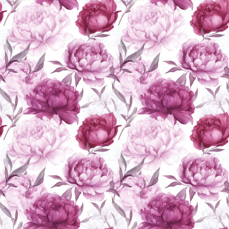 Peony - Seamless Floral Print - Seamless Watercolor Pattern Flowers - perfect for wrappers, wallpapers, postcards, greeting cards, wedding invitations, romantic events.の写真素材