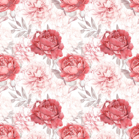 Peony - Seamless Floral Print - Seamless Watercolor Pattern Flowers - perfect for wrappers, wallpapers, postcards, greeting cards, wedding invitations, romantic events.の写真素材