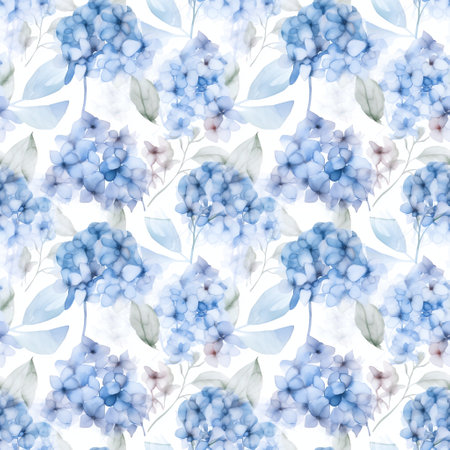 Hydrangea - Seamless Floral Print - Seamless Watercolor Pattern Flowers - perfect for wrappers, wallpapers, postcards, greeting cards, wedding invitations, romantic events.の写真素材