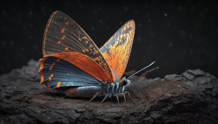 Butterfly on a rock in the rain. 3d renderの素材