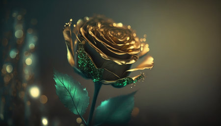 Gold rose on a dark background. 3d rendering, 3d illustration.の素材