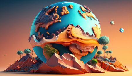 3d render of planet earth in the desert. 3d illustrationの素材