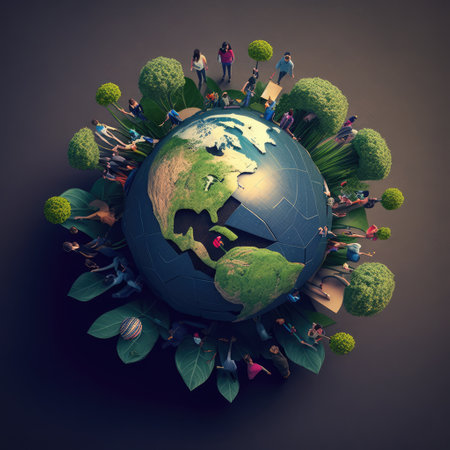 People around the world. Earth day concept. 3D rendering.の素材