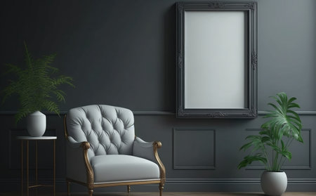 Mock up poster frame in interior background, 3D Illustrationの素材