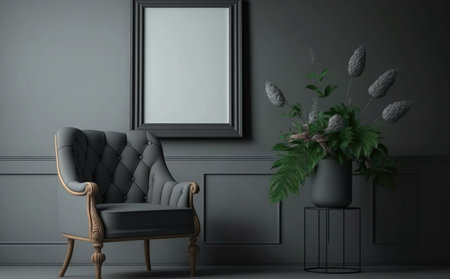 Interior of living room with armchair and plants, 3d renderの素材