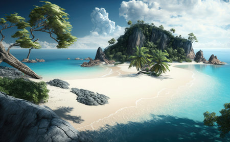 Tropical island in the ocean. 3d render illustration.の素材