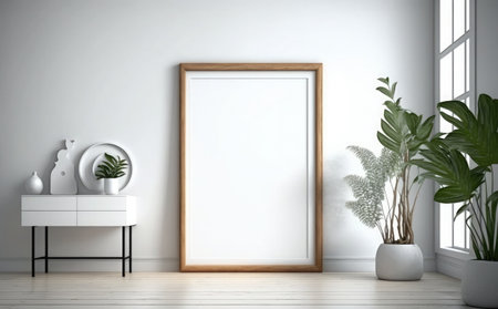 Mock up poster frame in modern interior background, 3D Illustrationの素材
