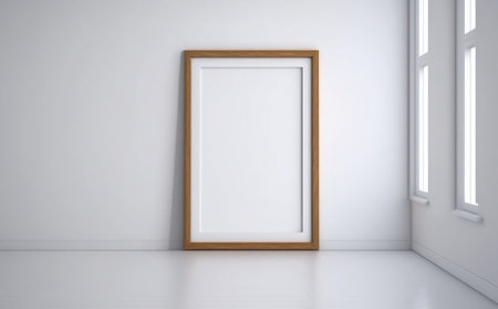 Blank picture frame on white wall. Mock up, 3D Renderingの素材