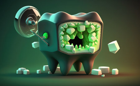 Tooth with dental floss and barbell. 3d illustrationの素材