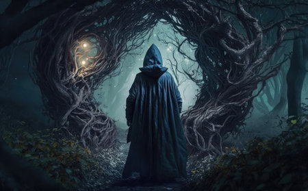 Scary ghost in the dark forest. Halloween concept. 3D Renderingの素材
