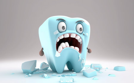 Tooth with broken tooth on white background. 3D illustration.の素材