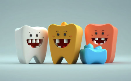 Tooth character with dental care concept. 3d render illustration.の素材