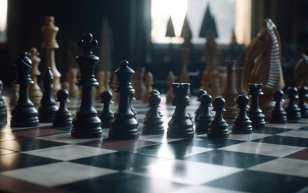 Chess board with chess pieces on it. Selective focus.の素材